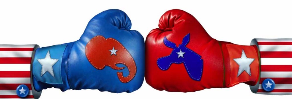 boxing gloves with election symbols