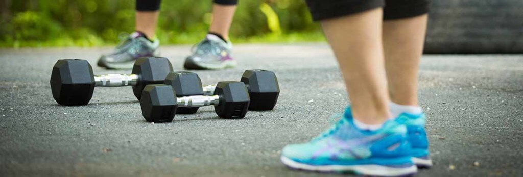 hand weights next to feet