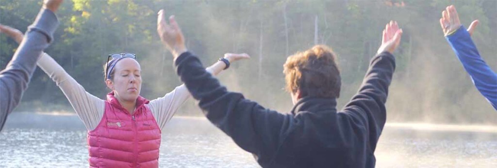 mindfulness exercise by the lake