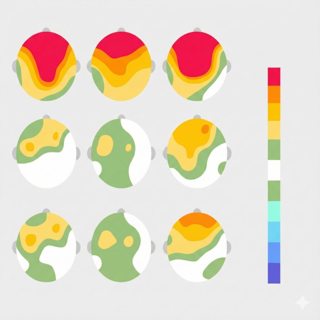 Brain mapping scan showing colored maps of brain activity