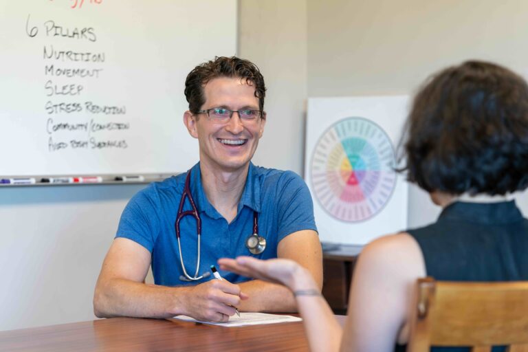 Skyterra physician meeting one-on-one with a guest