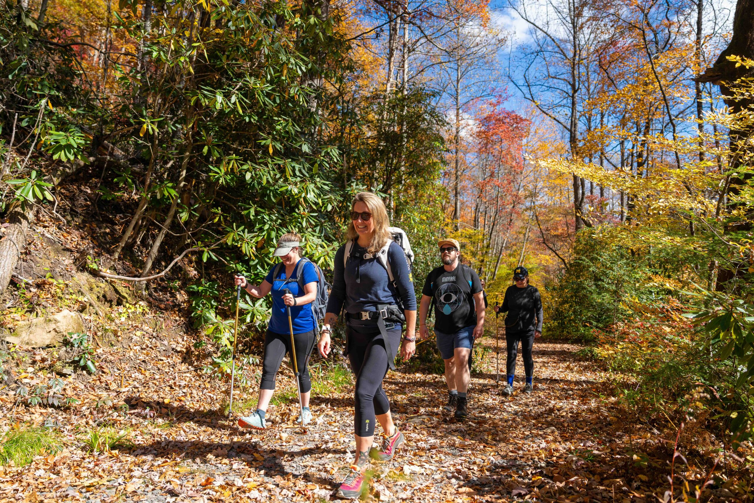 Hiking through autumn leaves in Western North Carolina